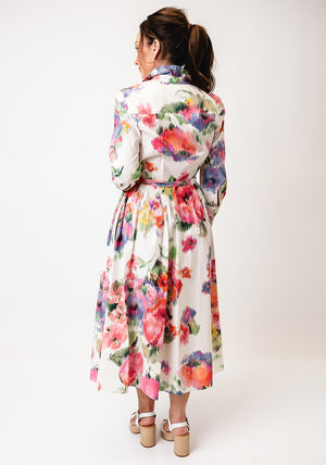Oui Blurred Floral Midi Shirt Dress, Multi-Coloured