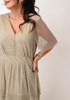 Oui Tiered Shimmer V Neck Long Dress, Champagne
