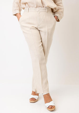Oui Linen Tapered Cropped Trousers, Beige