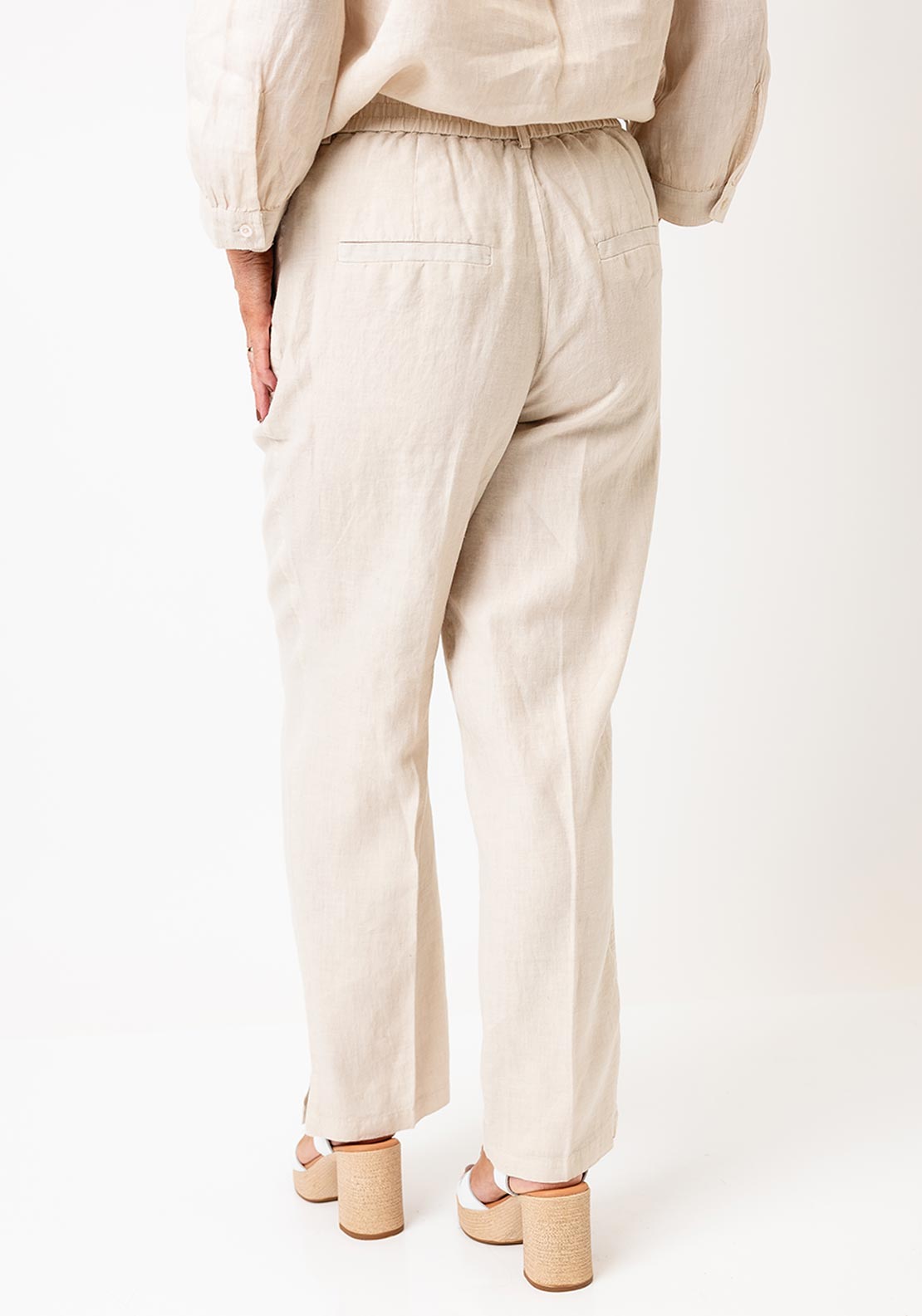Oui Linen Tapered Cropped Trousers, Beige