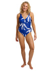 Oyster Bay Venice Wrap Leaf Print Swimsuit, Blue