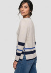 Olsen Striped with Button Detail Jumper, Beige Multi