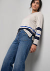 Olsen Striped with Button Detail Jumper, Beige Multi