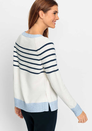 Olsen Henny Striped Jumper, Beige and Blue