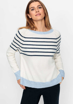 Olsen Henny Striped Jumper, Beige and Blue