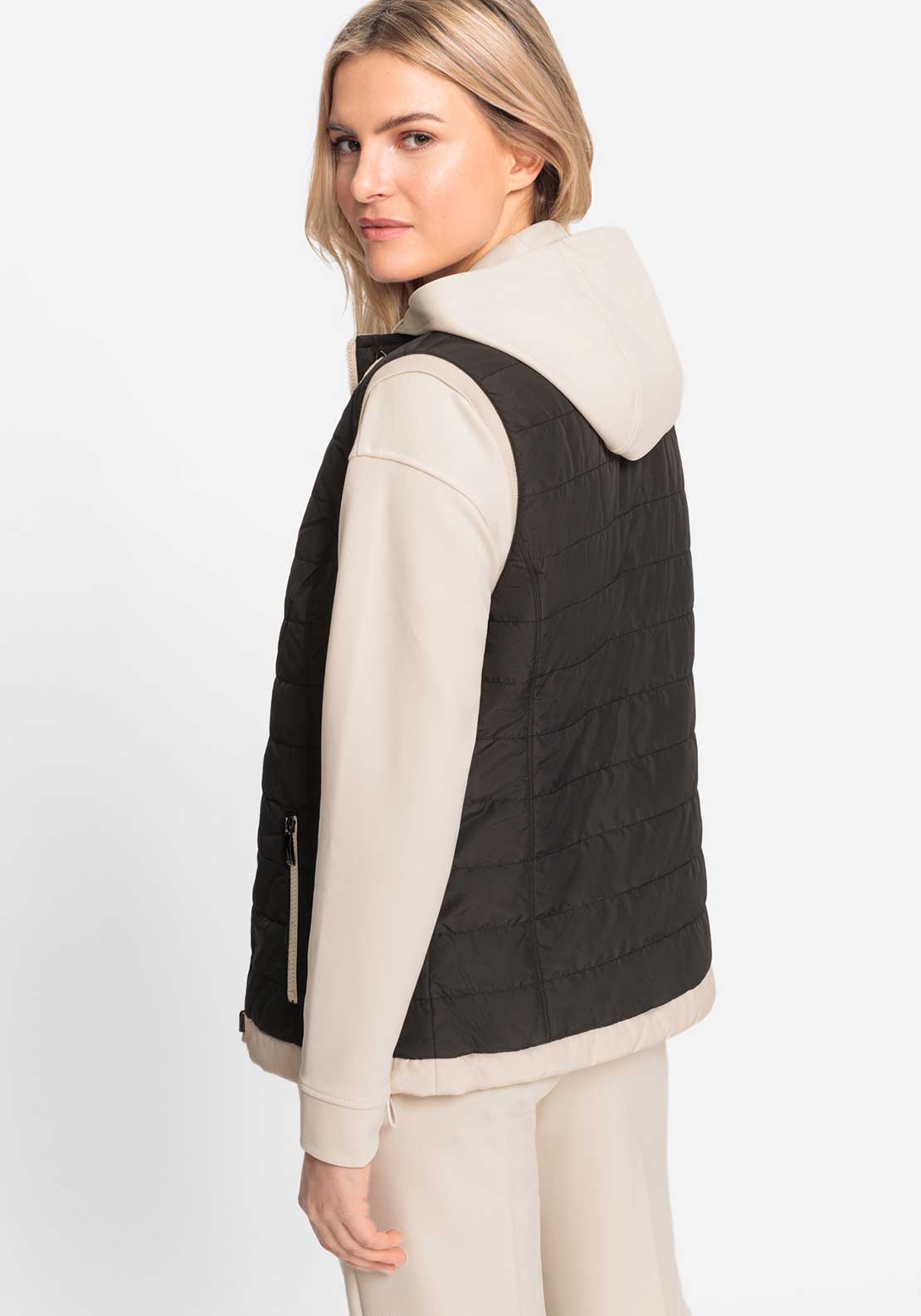 Olsen Padded Reversible Gilet, Black and Beige