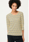 Olsen Geometric Print Cropped Sleeve Top, Yellow Multi
