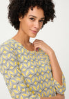 Olsen Geometric Print Cropped Sleeve Top, Yellow Multi