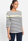 Olsen Striped Print Top, White and Navy