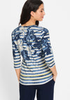 Olsen Flower Striped Print Cropped Sleeve Top, Blue