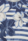 Olsen Flower Striped Print Cropped Sleeve Top, Blue