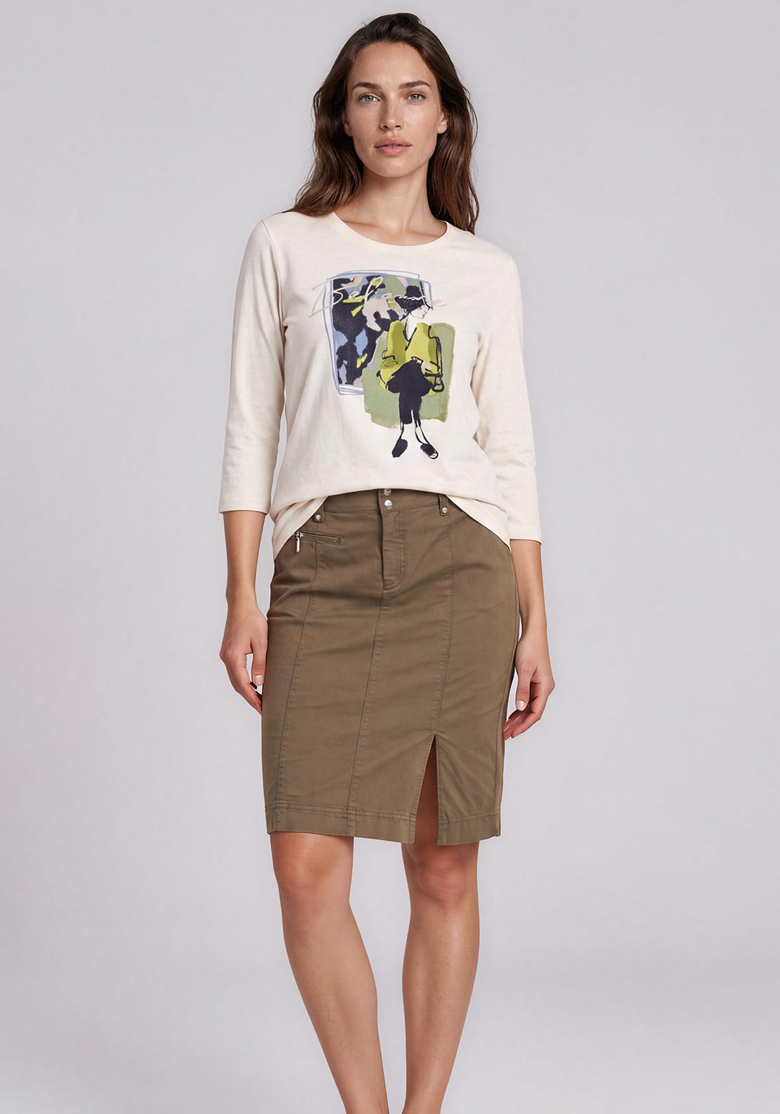 Olsen Graphic Print T-Shirt, Beige Multi