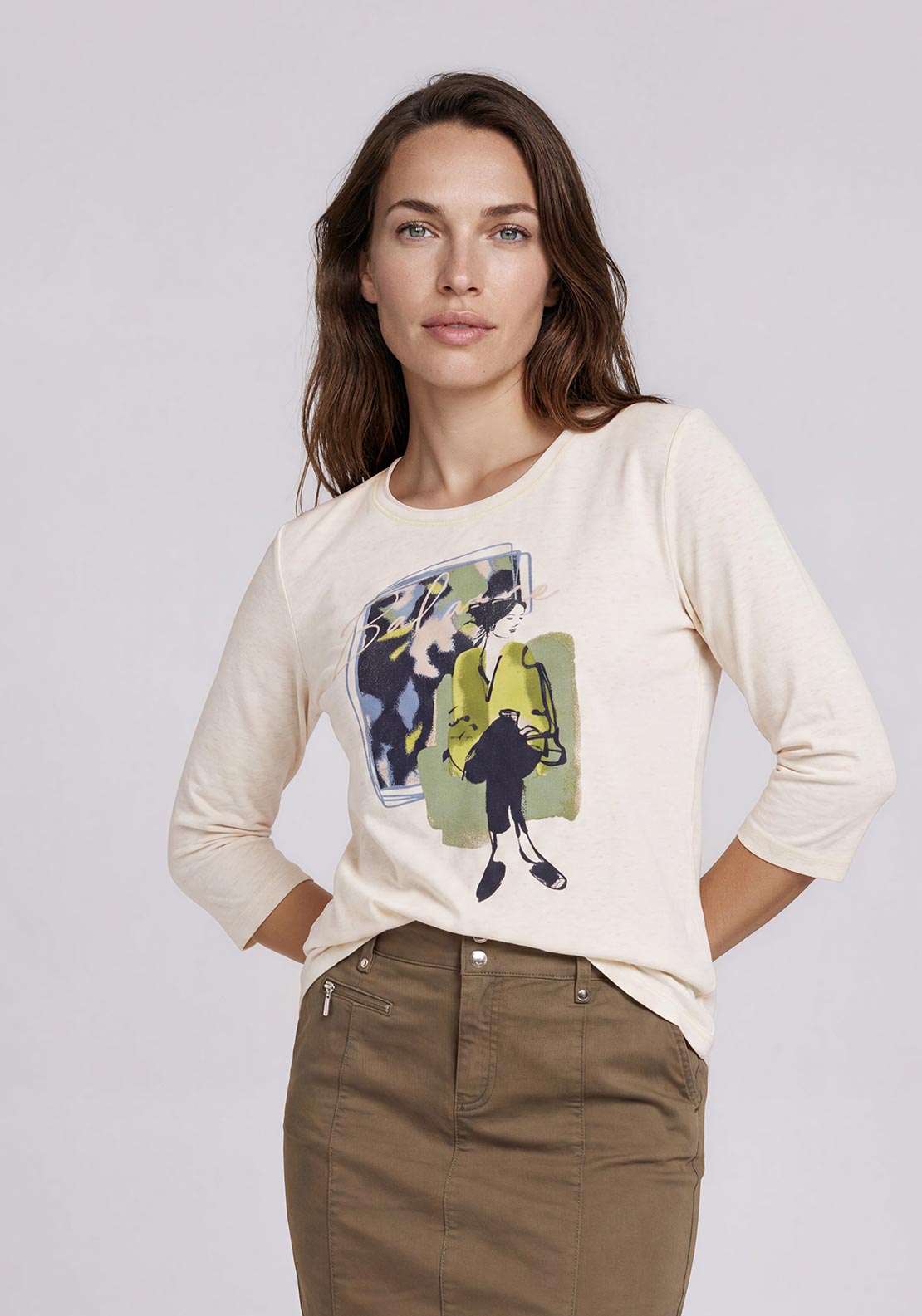 Olsen Graphic Print T-Shirt, Beige Multi