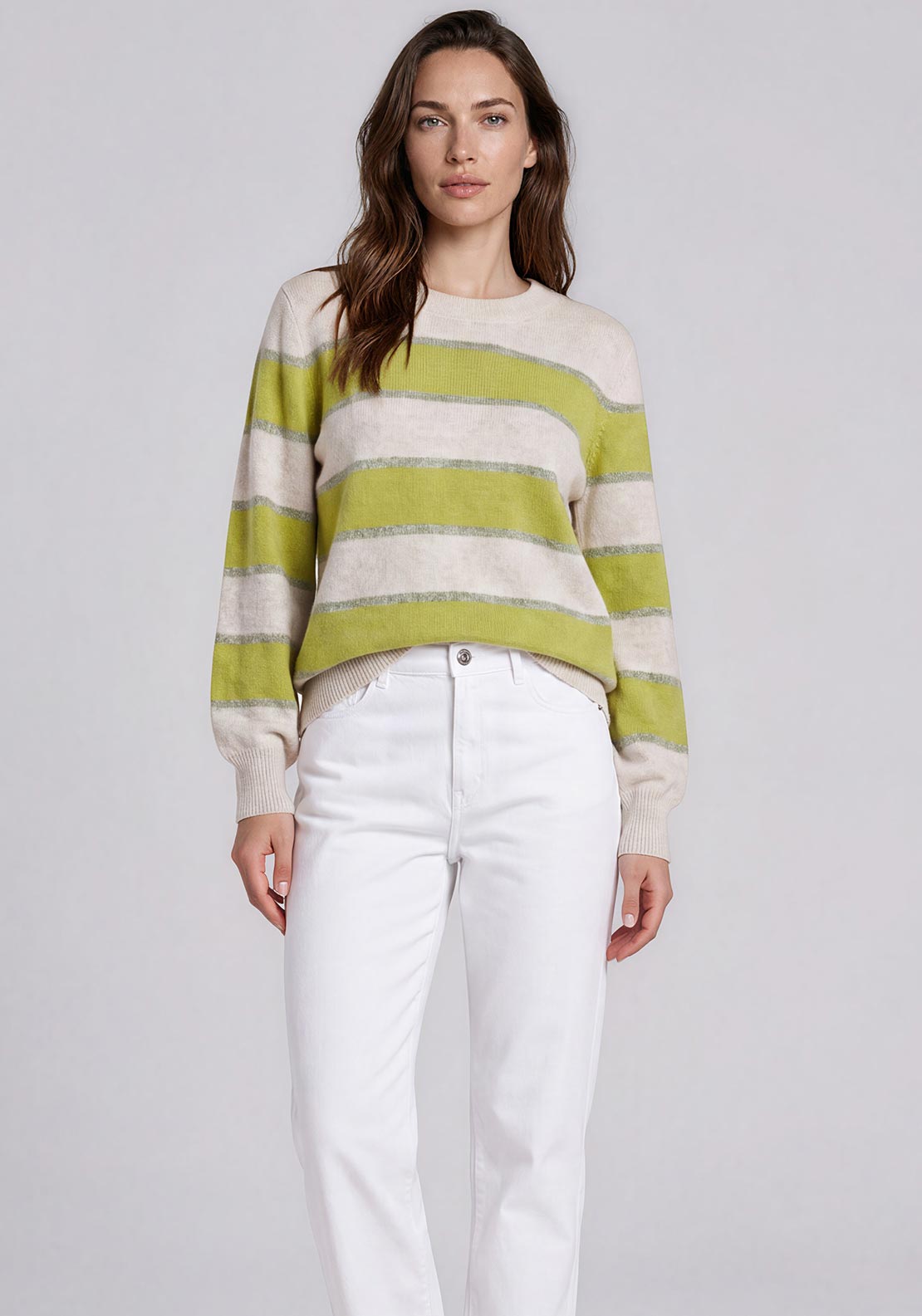 Olsen Striped Knitted Jumper, Beige Multi