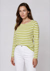 Olsen Striped with Logo Detail Top, Green and White
