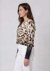 Olsen Round Neck Animal Print Top, White Multi
