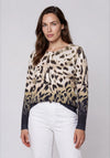 Olsen Round Neck Animal Print Top, White Multi