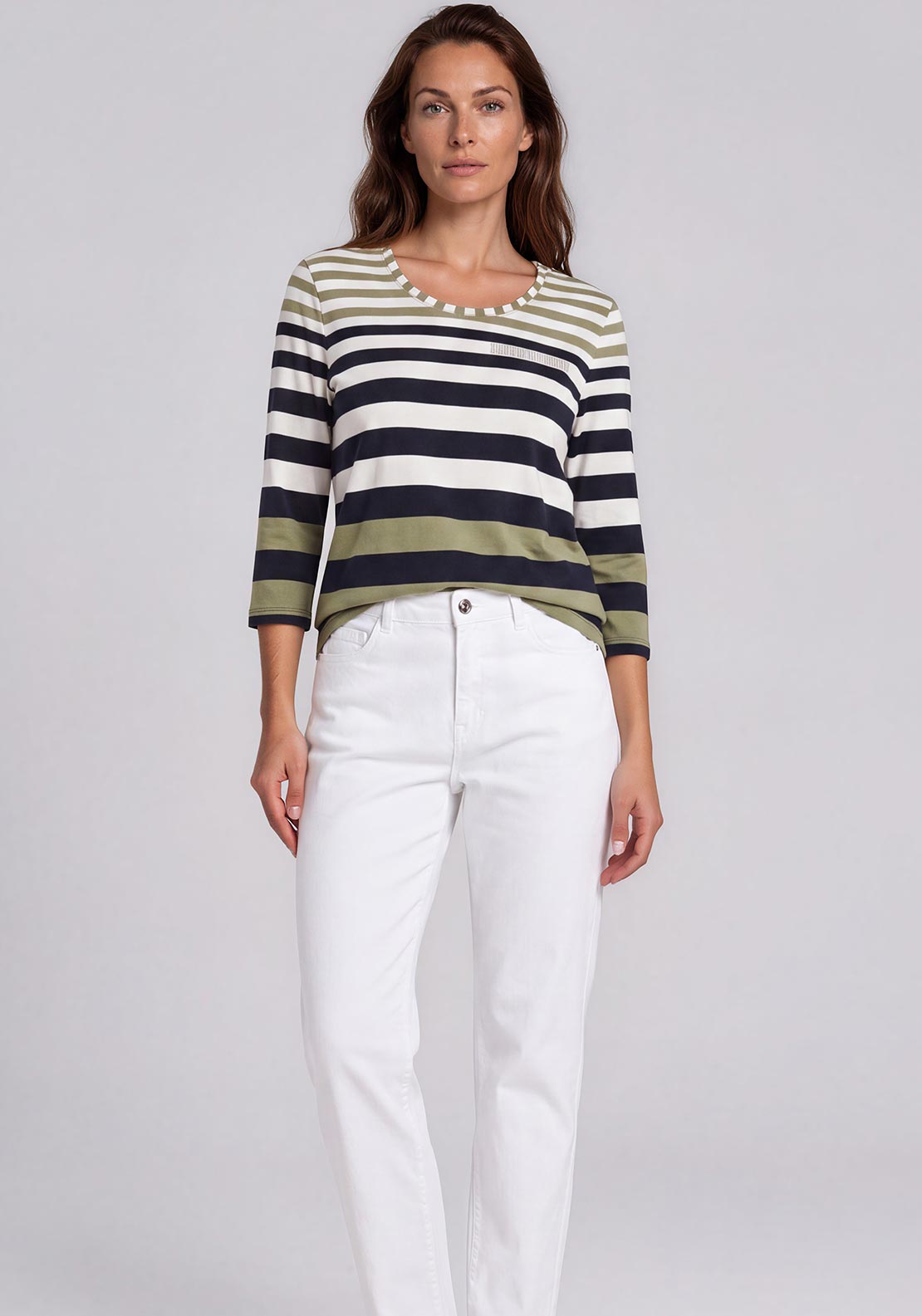 Olsen Striped Top, Green Multi