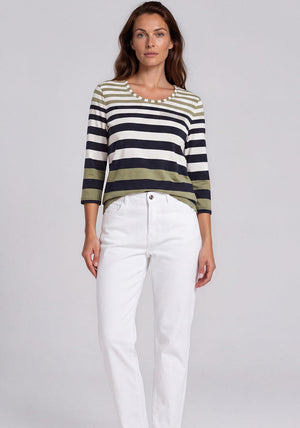 Olsen Striped Top, Green Multi
