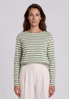 Olsen Striped with Logo Detail Top, Green and White