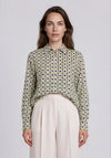Olsen Geometric Button Up Shirt, Green Multi