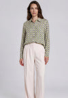 Olsen Geometric Button Up Shirt, Green Multi