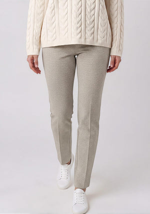 Olsen Geometric Pattern Straight Leg Trousers, Green and White