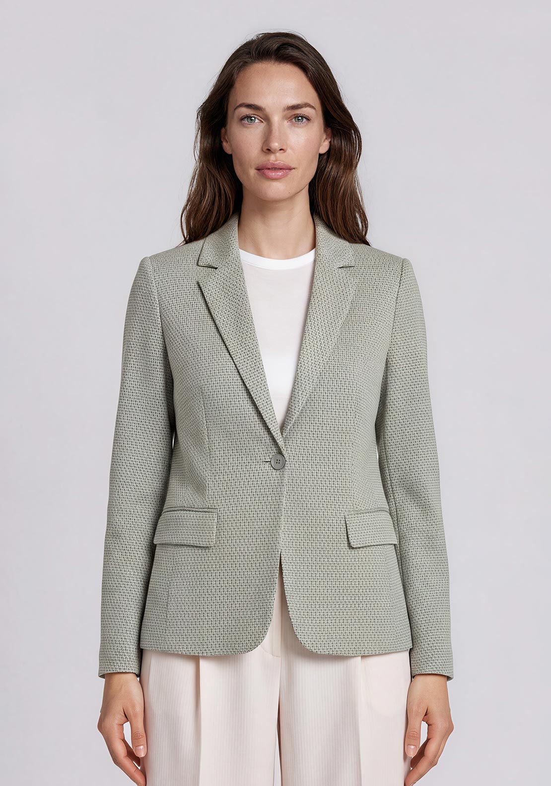 Olsen Embroidered Detail Blazer, Beige and Green