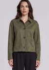 Olsen Faux Suede Cropped Button Up Jacket, Green