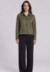 Olsen Faux Suede Cropped Button Up Jacket, Green