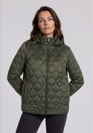 Olsen Quilted Waterproof Rain Coat, Green