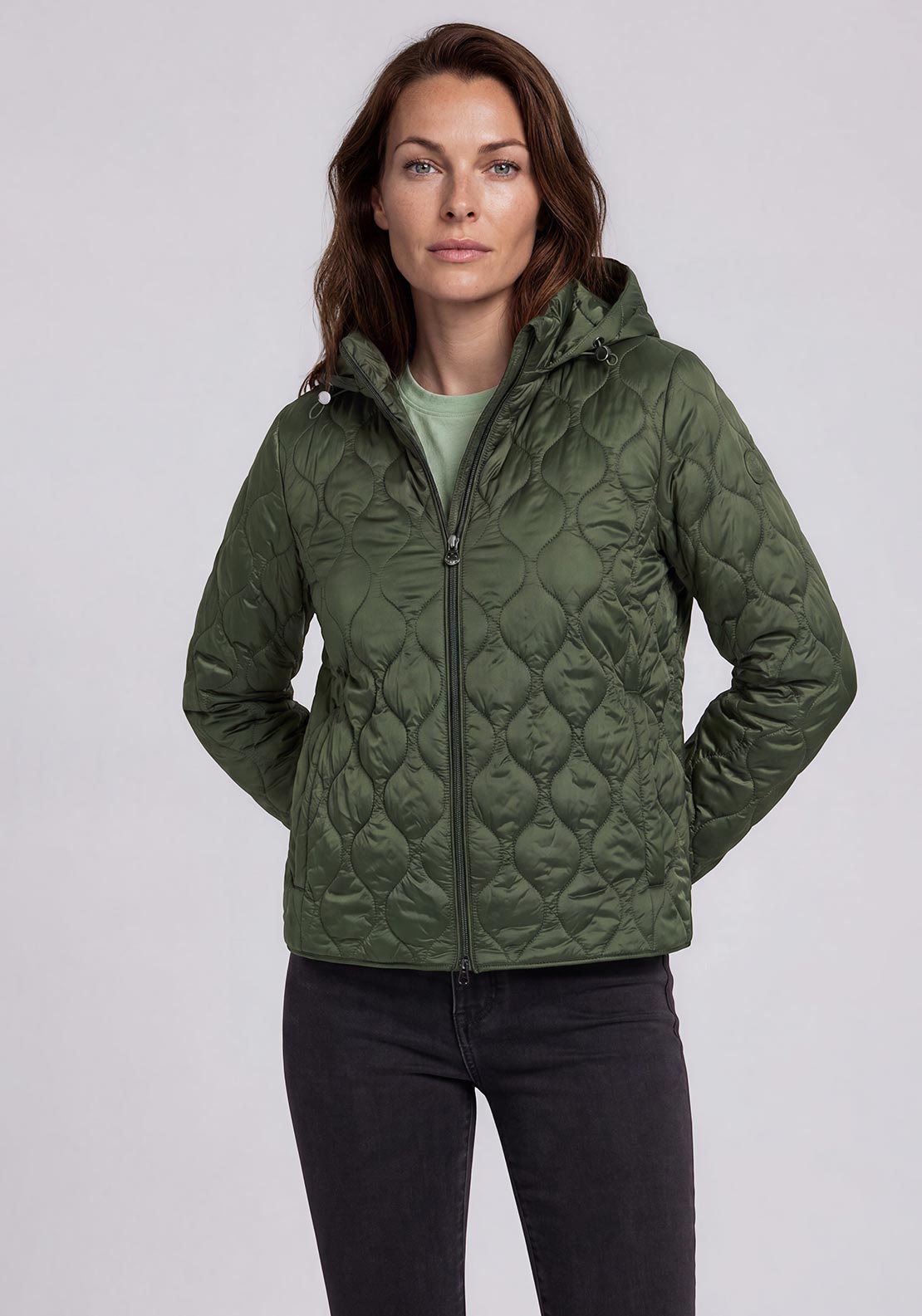 Olsen Quilted Waterproof Rain Coat, Green