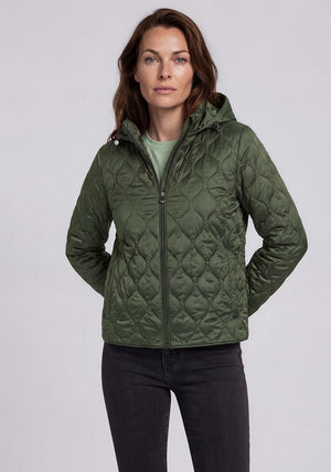 Olsen Quilted Waterproof Rain Coat, Green