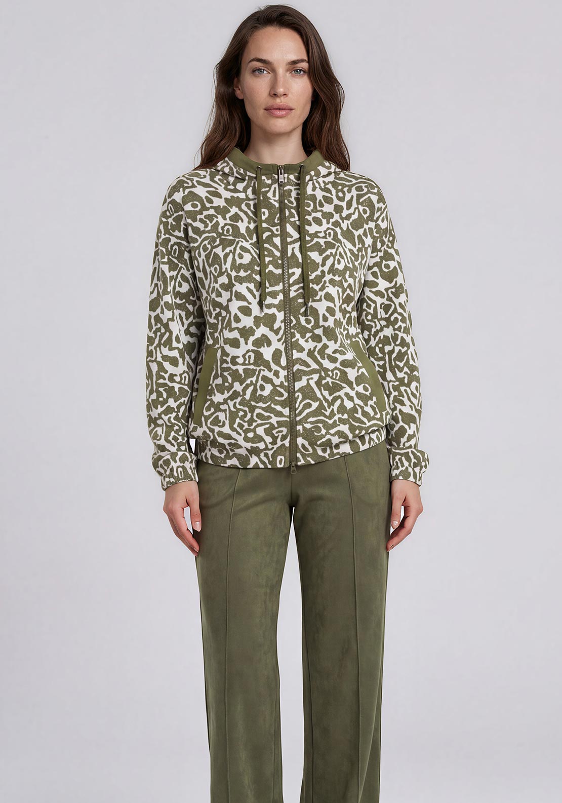 Olsen Faux Suede Wide Leg Trousers, Green