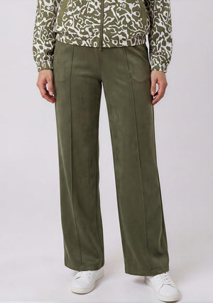 Olsen Faux Suede Wide Leg Trousers, Green