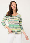 Olsen Geometric Print Cropped Sleeve Top, Green Multi