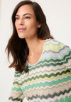 Olsen Geometric Print Cropped Sleeve Top, Green Multi
