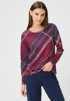 Olsen Plaid Print Rib Neck Top, Pink