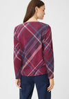 Olsen Plaid Print Rib Neck Top, Pink