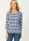Olsen Abstract Print Cotton Top, Blue