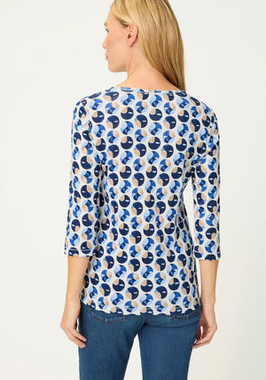 Olsen Abstract Print Cotton Top, Blue