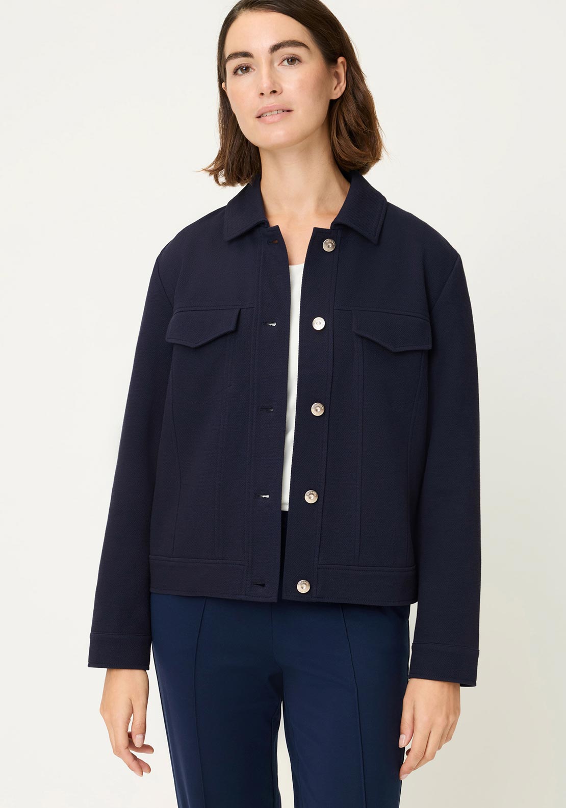 Olsen Collared Cotton Jacket, Navy