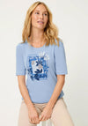 Olsen Edda Flower Graphic Cotton T Shirt, Blue