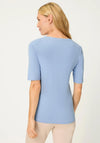 Olsen Edda Flower Graphic Cotton T Shirt, Blue