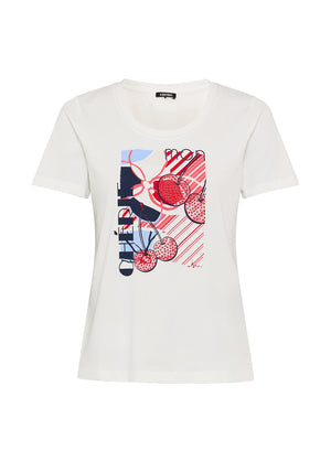 Olsen Cherry Print With Rhinestone Detail T-Shirt, White