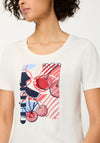 Olsen Cherry Print With Rhinestone Detail T-Shirt, White