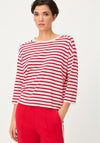 Olsen Striped Cropped Sleeve Top, White and Red
