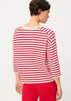 Olsen Striped Cropped Sleeve Top, White and Red