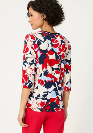 Olsen Geometric Print U-Neck Top, Navy Multi