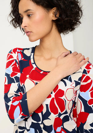 Olsen Geometric Print U-Neck Top, Navy Multi